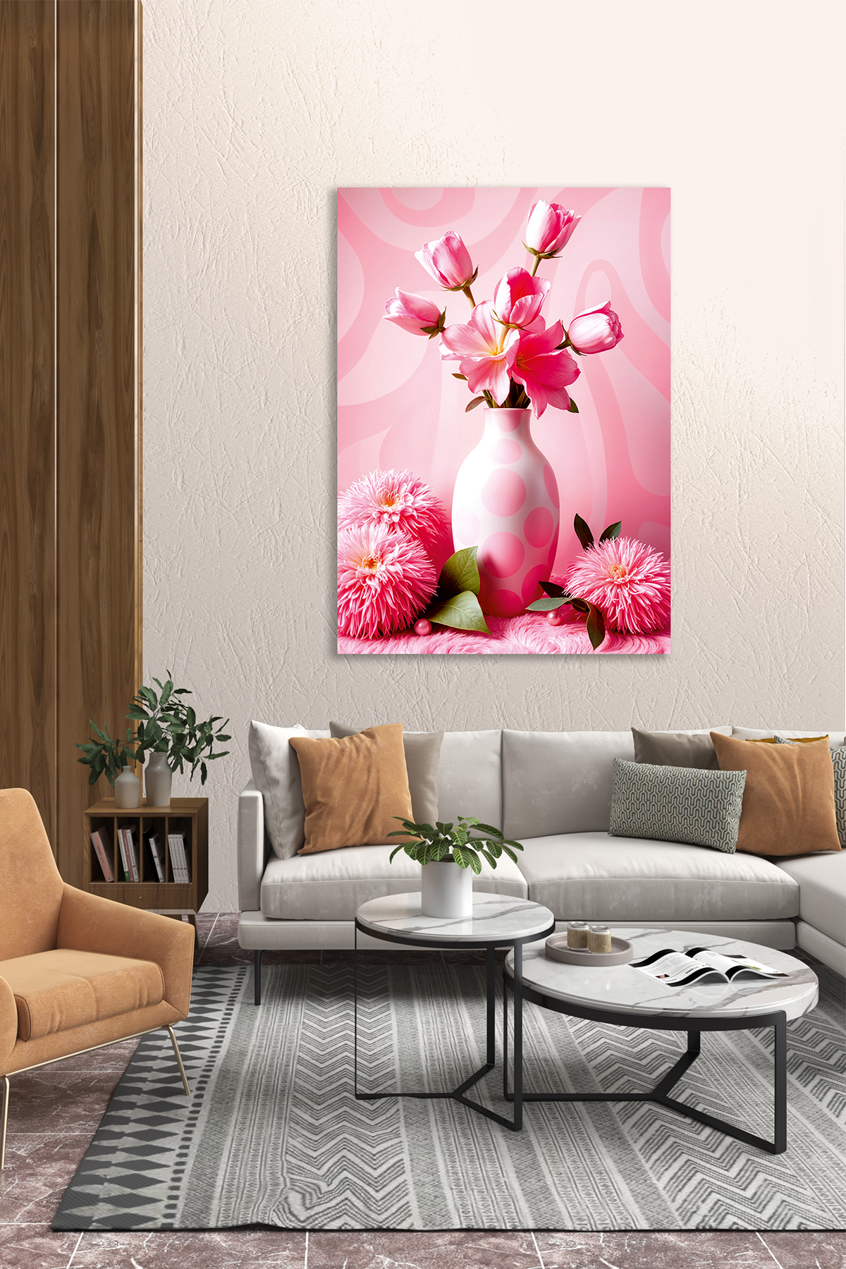 Pembe Laleler Kanvas Tablo